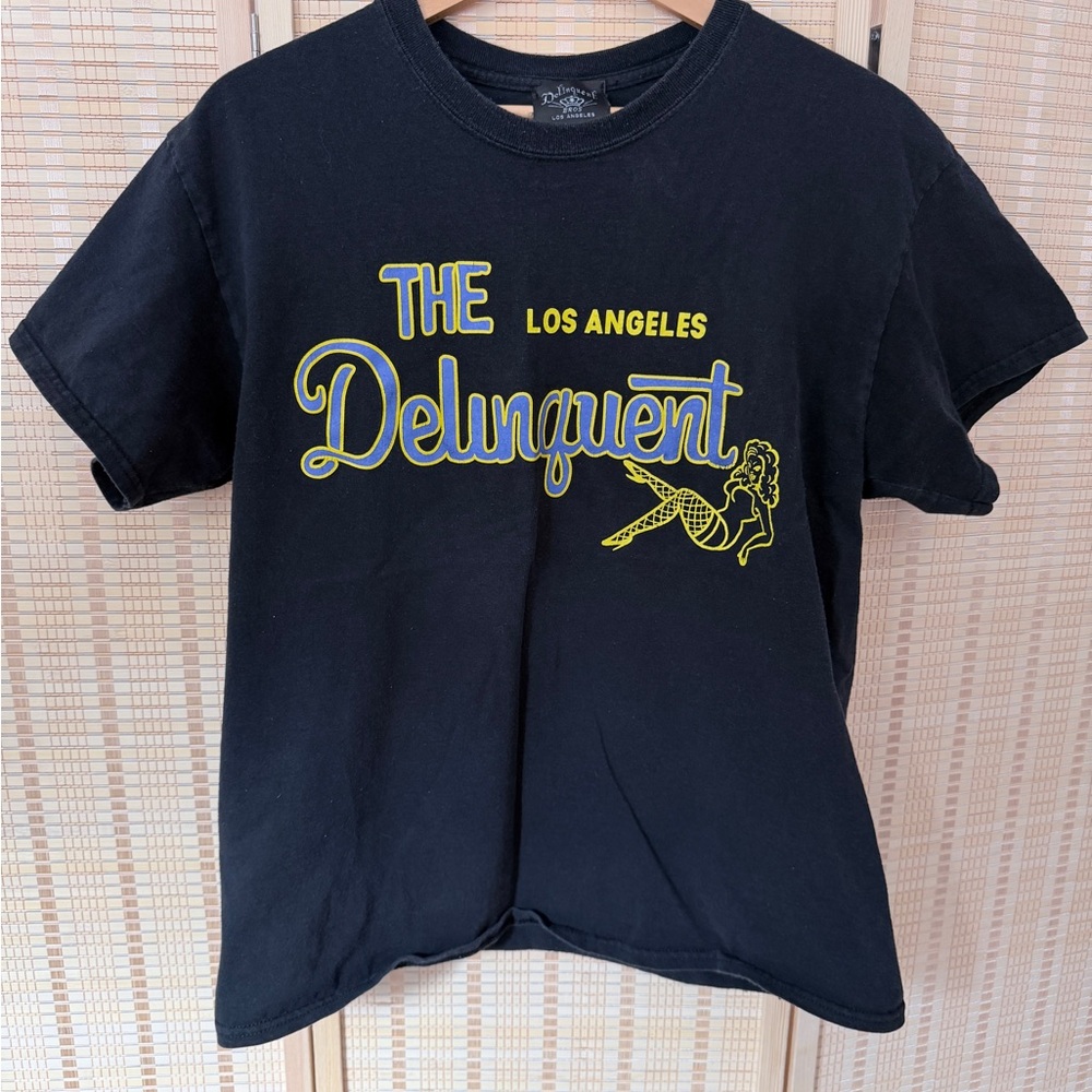 Delinquent Black Tee with Yellow Accents